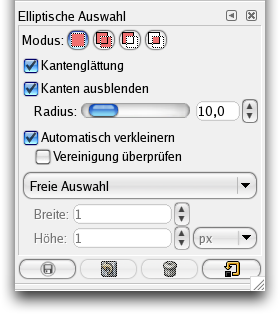 Eigenschaften des Werkzeuges Elliptische Auswahl